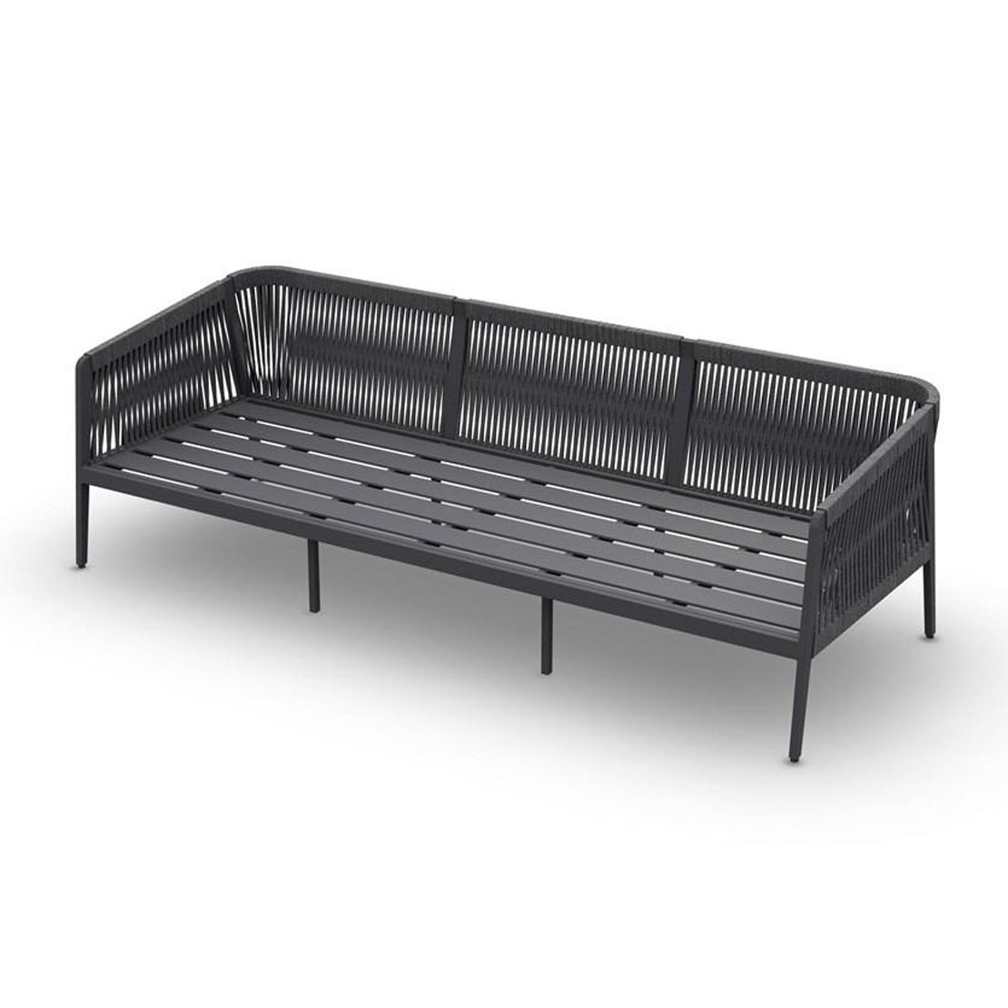 Ritz Alu Sofa 3-Seat Alu Charcoal Mat Rope Straight Weaving Charcoal Black