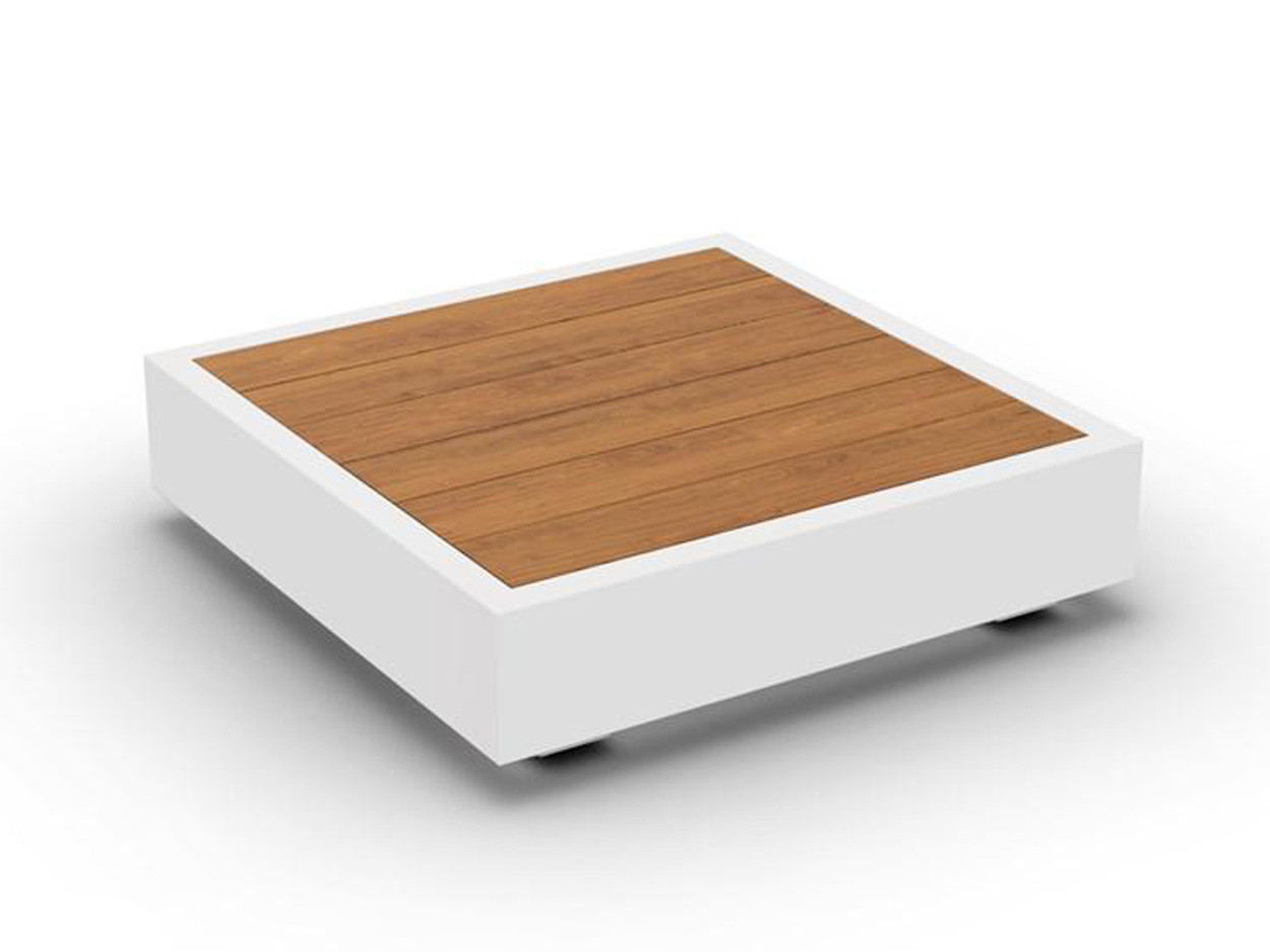 Bari Coffee Table Alu White Mat Teak Wood 90x90