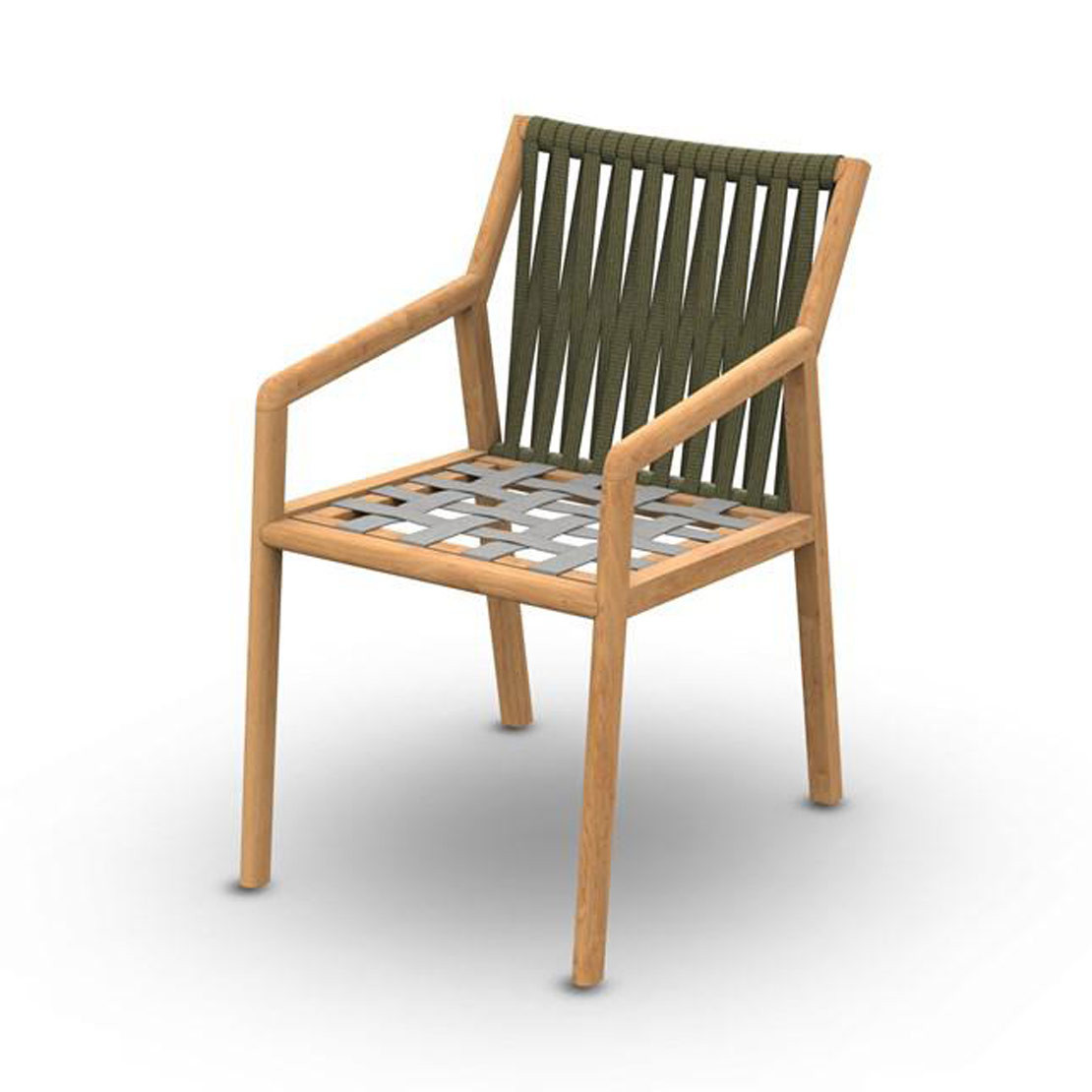 Ritz Teak Arm Chair Wood Teak Rope Straight Weaving Khaki
