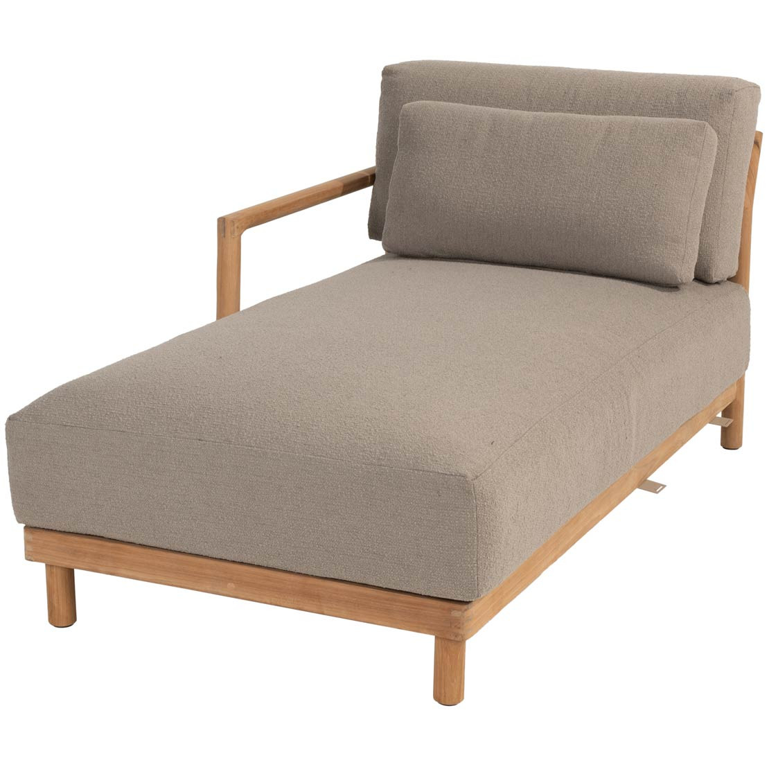 Marie chaise lounge right arm natural teak with 3 cushions