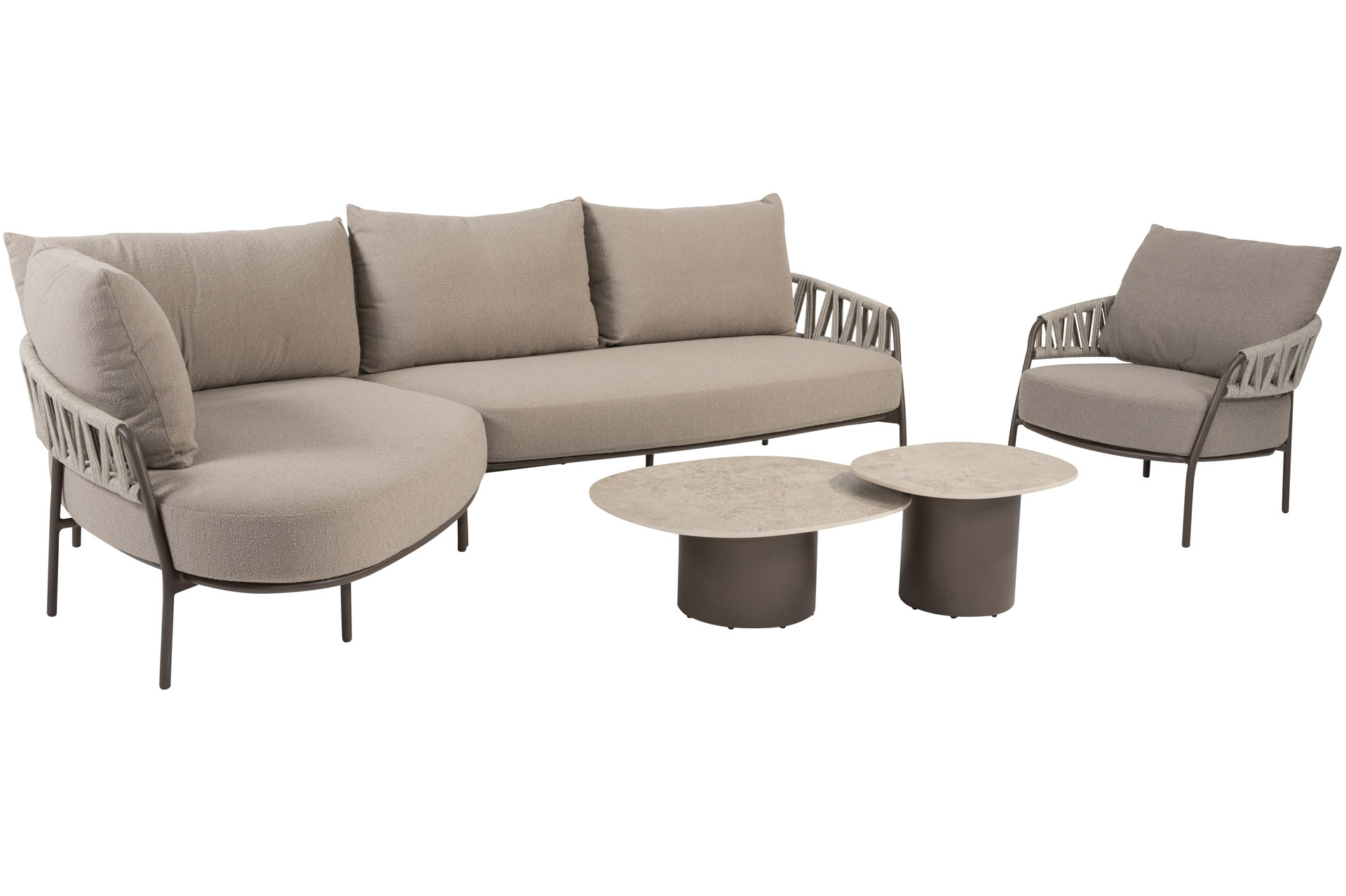 Calma terre chaise longue loungeset, loungestoel en Sofie coffeetables