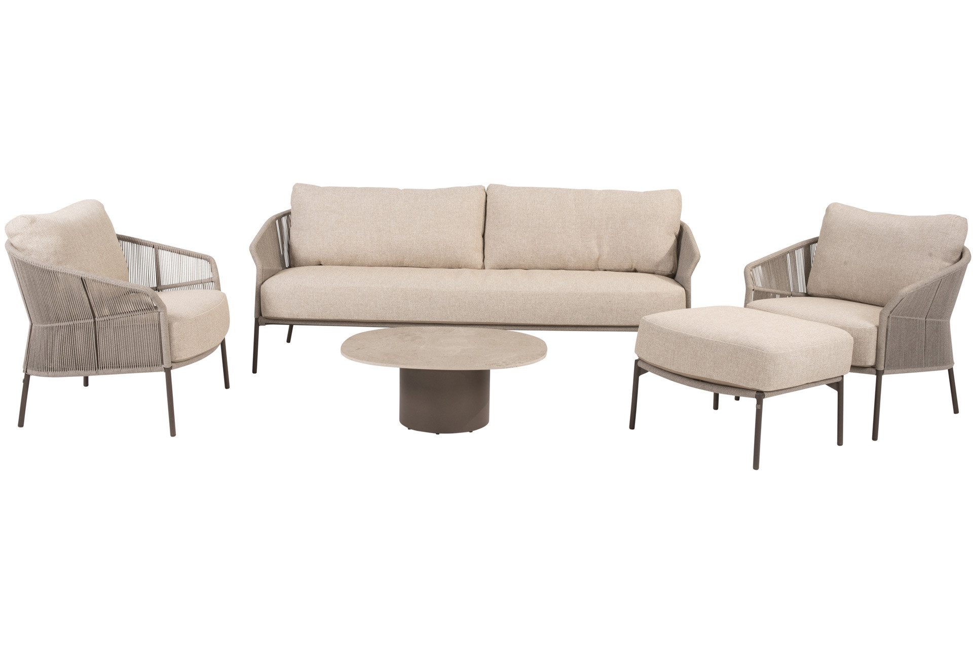 Florence terre stoel-bank loungeset met hocker en Sofie coffeetable
