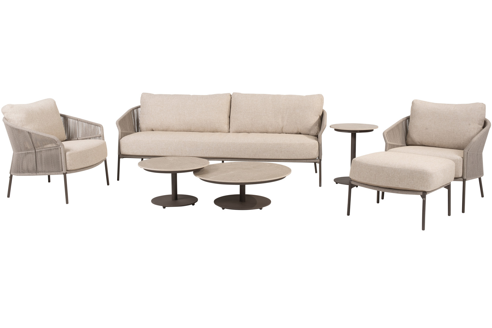 Florence terre stoel-bank loungeset met hocker en Boaz coffee en sidetables