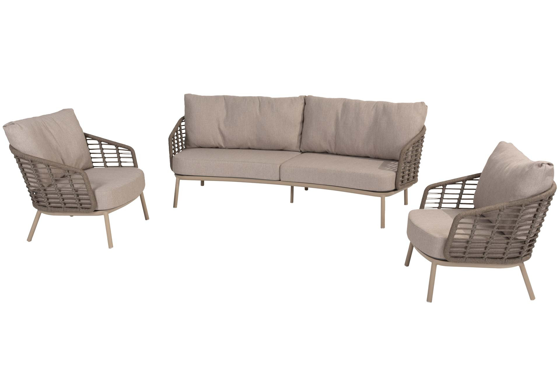 Puglia 3 seater SET : bench organic latte + 2x living chair
