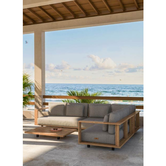 Eternity 2.5 seater bench teak right arm with 5 cushions