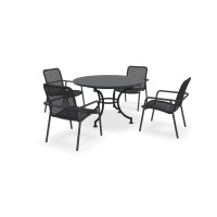 Ronde granieten Absolute Black tafel Fortuna (antraciet) met Durham charcoal stoelen