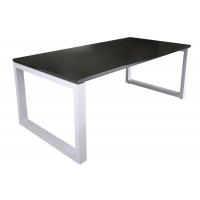 Donker natuursteen tafelblad met wit onderstel