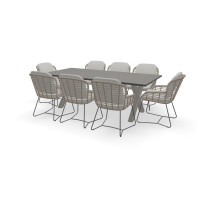 Rechthoekige granieten Black Pearl tafel Kruispoot RVS met Lugano stoelen