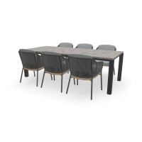 Rechthoekige Dekton Ceppo tafel Zwevend 80 mm met Ravello stoelen