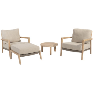 Julia bistro living set Brushed teak with footstool and Sem table