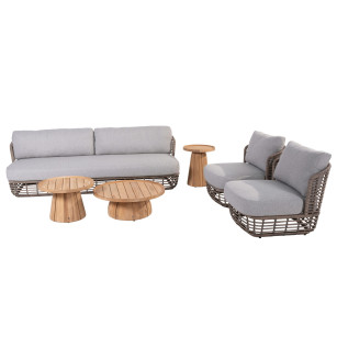 Lugano living set with Pablo teak coffeetables and side table