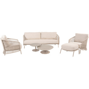 Puccini stoel-bank loungeset met hocker en Boaz salontafels