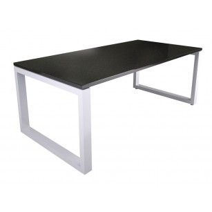 Donker natuursteen tafelblad met wit onderstel