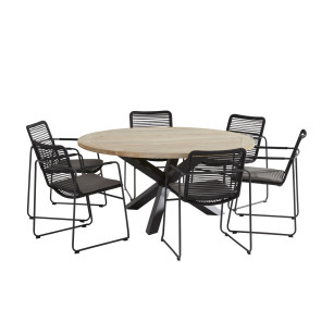 Elba dining set with Louvre table 160cm Alu legs