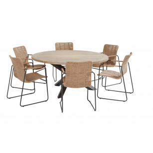 Palma natural dining set with round Louvre table 160 cm