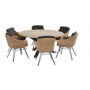 Bohemian natural dining set with round Louvre table 160 cm