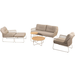 Albano stoel-bank loungeset met hocker en Verdi salontafels