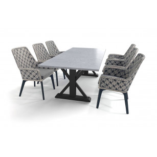 Robuuste tuintafel met betonlook Belgisch hardsteen (geschuurd) tafelblad en Savoy stoelen