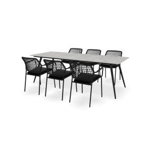 Rechthoekige tafel met marmerlook blad en ronde poten