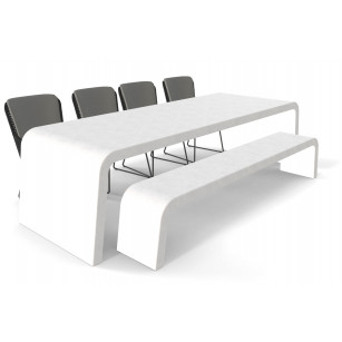 Witte betonlook tuintafel met bank en stoelen