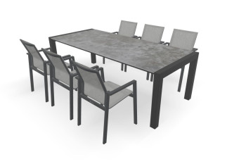 Rechthoekige Dekton Orix tafel Zijliggers met Beja charcoal stoelen