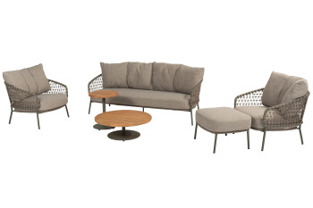 Jura loungeset met hocker en Volta salontafels