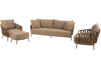 Biarritz stoel-bank loungeset met hocker