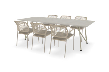 Rechthoekige Dekton Marmorio tafel Genua met Barista stoelen