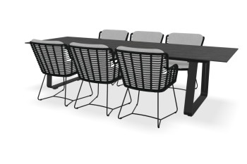 Rechthoekige Dekton Bromo tafel Elko met Fabrice stoelen