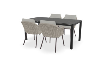 Rechthoekige Dekton Kelya tafel Zwevend 60 mm met Cannes stoelen