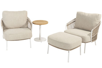Dalias bistro living set with footstool and Volta sidetable white