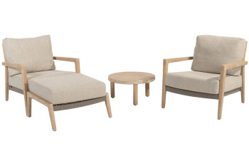 Julia bistro living set Brushed teak with footstool and Sem table