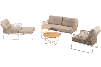 Albano stoel-bank loungeset met hocker en Verdi salontafels