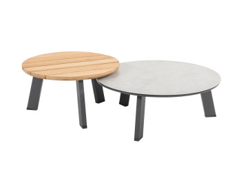 Emma SET of coffee tables Anthracite, 65 and 80 cm with ceramic/teak top