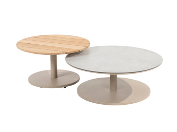 Sara SET of coffee tables central pole Latte, 65 and 80cm with ceramic/teak top