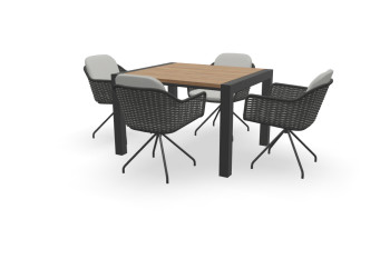 Vierkante houten Guariuba 1000 mm breed tafel Zijliggers met Focus stoelen