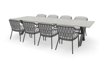 Rechthoekige Dekton Sabbia tafel Kruispoot met Calpi stoelen
