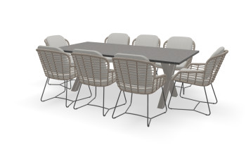 Rechthoekige granieten Black Pearl tafel Kruispoot RVS met Lugano stoelen