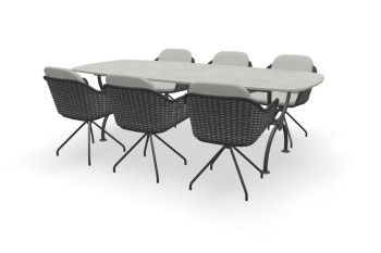 Rechthoekige bootvorm Dekton Sabbia tafel Rondo met Focus stoelen