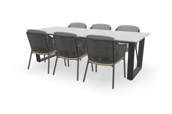 Rechthoekige Dekton Entzo tafel Savona met Ravello stoelen