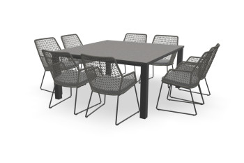 Vierkante granieten Black Pearl tafel Standaard 80 mm met Babilonia stoelen