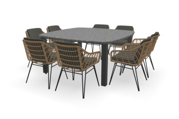 Vierkante bootvorm granieten Steel Grey tafel Standaard 80 mm met Cottage stoelen