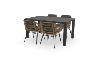 Rechthoekige Dekton Kelya tafel Standaard 80 mm met Cottage stoelen