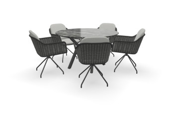 Ronde granieten Black Beauty tafel Teano met Focus stoelen