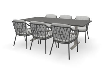 Rechthoekige granieten Black Galaxy tafel Trento RVS met Calpi stoelen