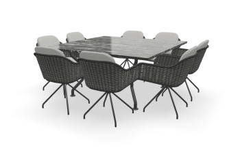Vierkante granieten Black Beauty tafel Universal met Focus stoelen