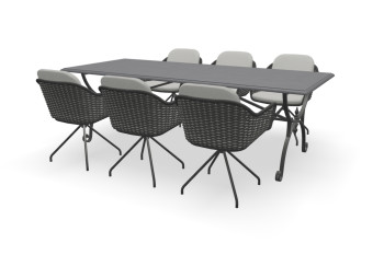 Rechthoekige Belgisch hardsteen tafel Versailles met Focus stoelen
