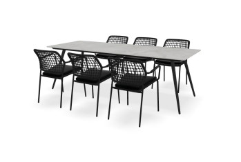 Tafel Dekton Portum, onderstel Amazon en Barista stoelen