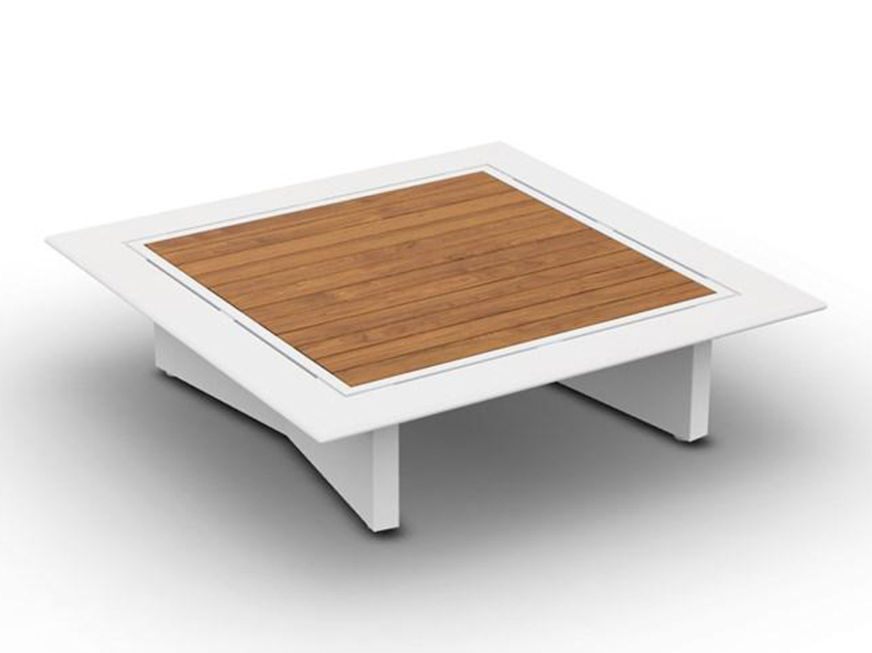 Arbon Coffee Table Alu White Mat Teak Wood 90x90