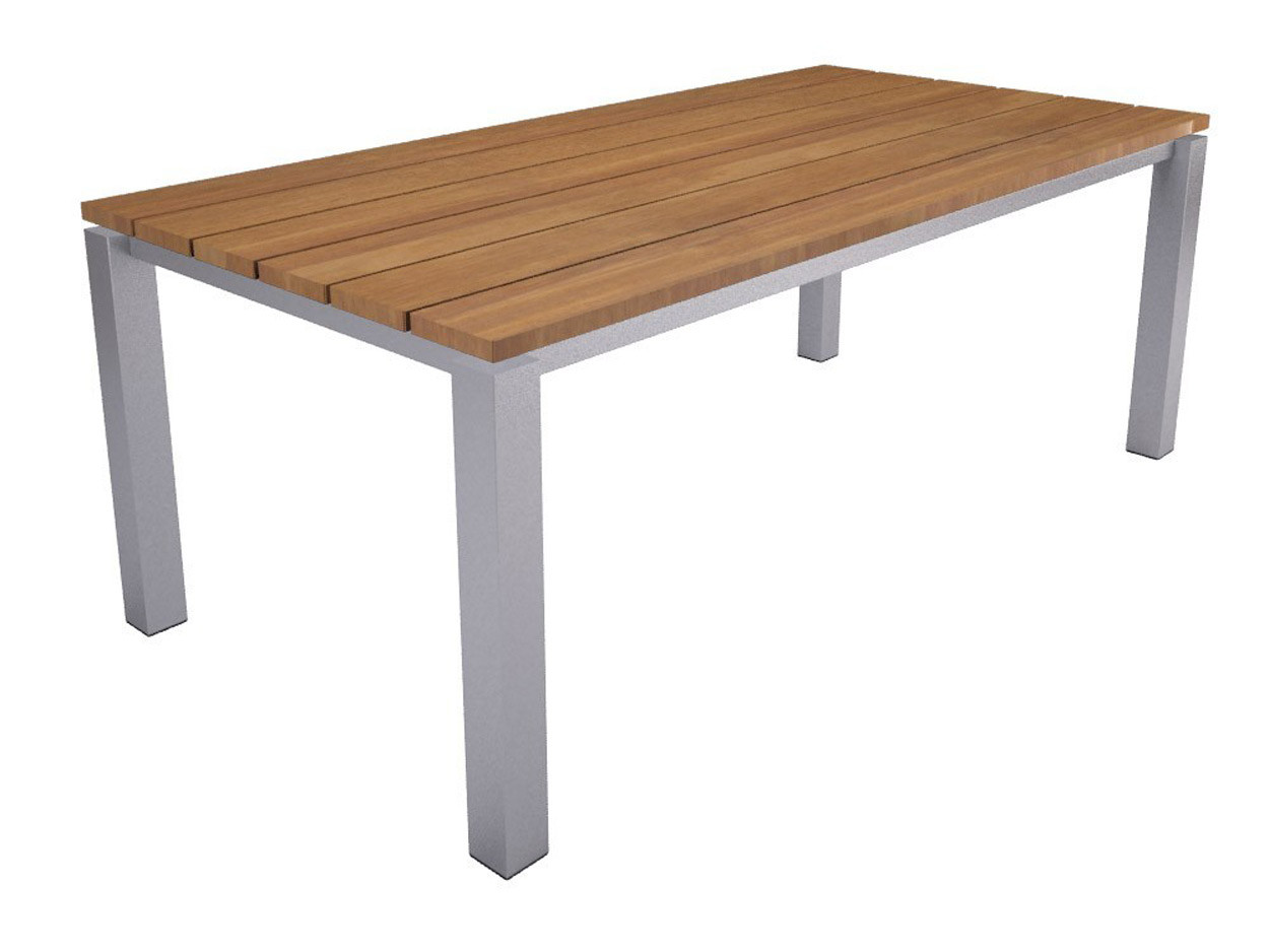 Zwevend houten tafelblad met RVS onderstel